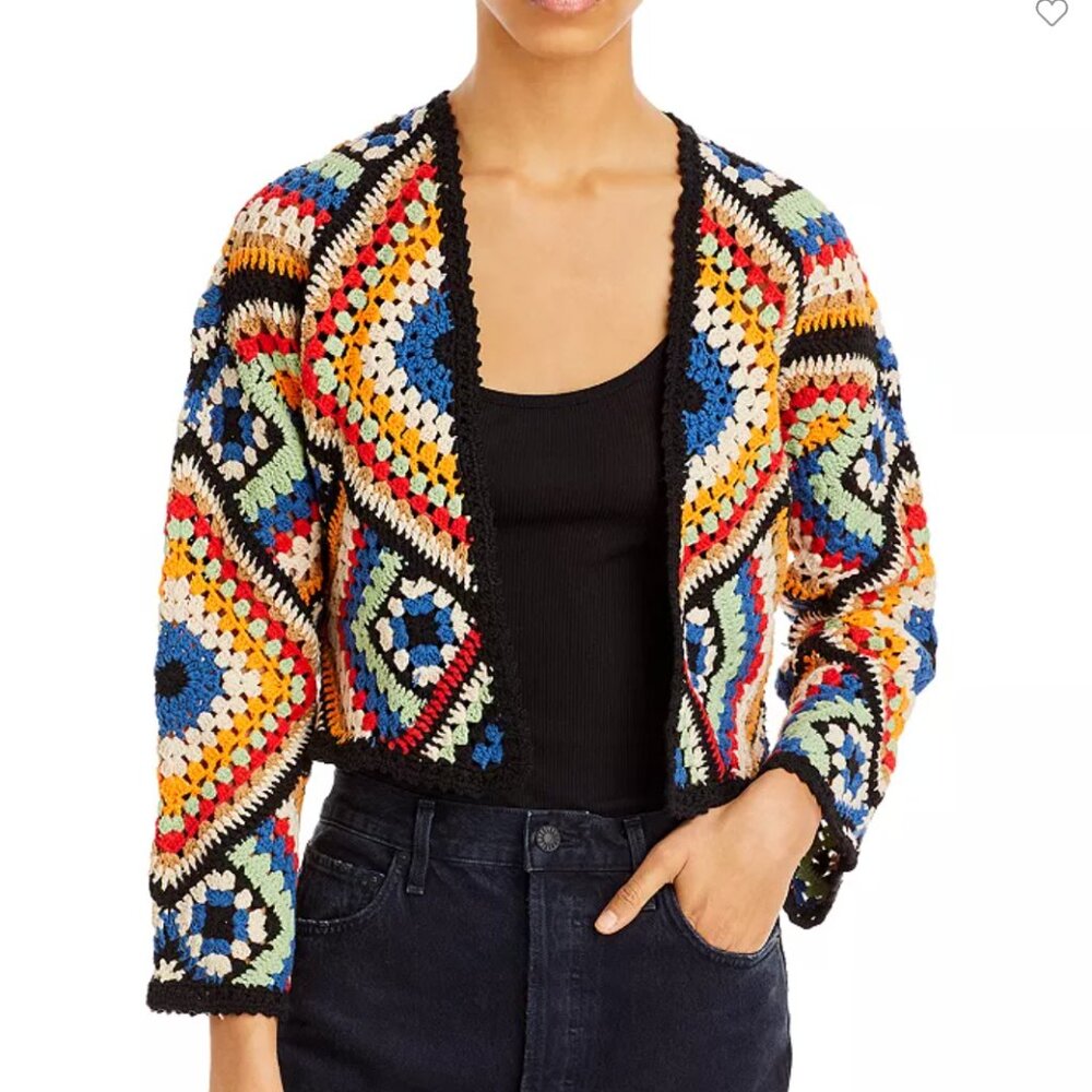 Alice and Olivia Anderson Cropped Boxy Crochet Cardigan